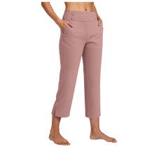 Capribukser til kvinder, stretch, højtaljede, cropped, kontorarbejdsbukser, afslappet sommer, capribukser, yogakjole, lyserød, XXL