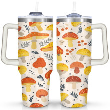 Mushroom Tumbler Stainless Steel 40 oz with Handle Lid and