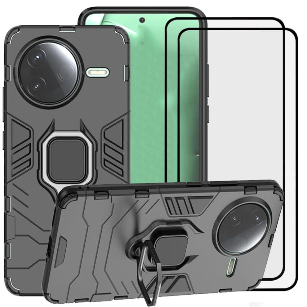 Case For Xiaomi Redmi K80 And Poco F7 Pro 5G, Shockproof Armor With Kickstand, Magnetic Mount, 2 Pack Tempered Glass, Black 9092120208269