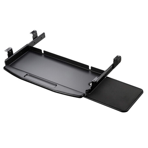 Under Desk Keyboard Tray with 360 Rotating Mouse Platform, Height Adjustable Ergonomic Drawer, Black