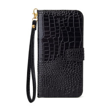 Crocodile Pattern Leather Wallet Case for iPhone 16 Plus, Magnetic Flip Cover with Wrist Strap, 360 Protection
