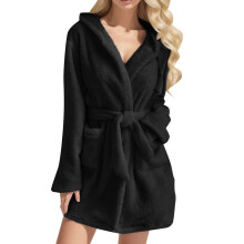 Accappatoio da donna con cappuccio, leggero, morbido, corto, in flanella, pigiama con cappuccio, accappatoio morbido, camicia da notte da donna