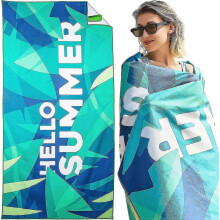 (Green Summer) Beach Towel, 150 X 70cm Microfibre Beach Towel, Quick Drying Beach Towel, Lightweight, Colourfast Sports Towel, Sand-free - PR