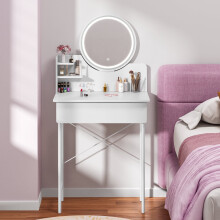 LED Vanity Desk with Mirror Drawer Shelves 3 Brightness