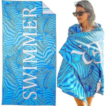 (Blue Swimmer) Beach Towel, 150 X 70cm Microfibre Beach Towel, Quick Drying Beach Towel, Lightweight, Colourfast Sports Towel, Sand-free - PR