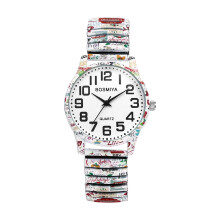 Bohemia Flower Stretch Band-klokke for kvinner – Stor urskive, store tall, elastisk kvarts armbåndsur – Kompatibel med jule- og nyttårsgaver