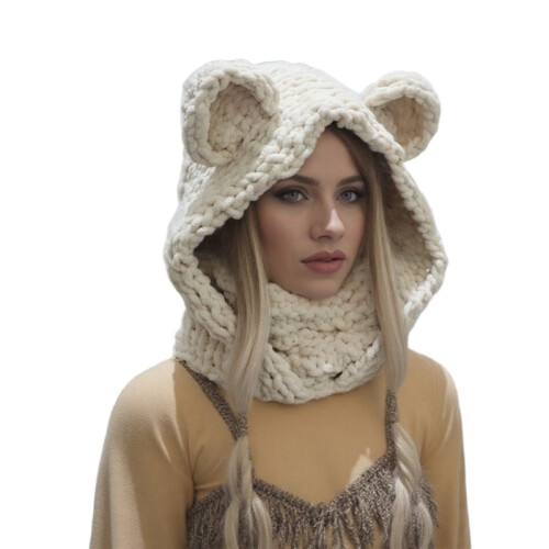 Bear Ear Knitted Scarf Hat, Acrylic, One Size
