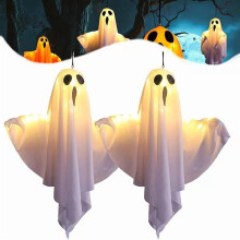 Halloween Hanging Ghost Decor, Light-Up Flying Ghost with Adjustable Poses, 20IN Battery-Operated Indoor/Outdoor Ornament