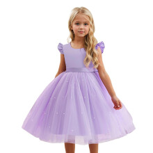 Girls Dresses O-Neck Flutter Sleeve Dress For Casual Outdoor Photo Party Performance Summer Fall Sundress Toddler Dailywear Fashionable / 5-6 Years