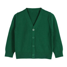 Cardigã infantil feminino de manga comprida com botões, gola redonda, verde escuro, tamanho 3Y.