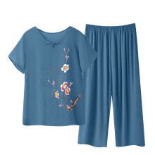 Plus size dame sommerpyjamassæt med mønstre i 2 dele: Kortærmet top og capribukser med elastisk talje, XL-3XL