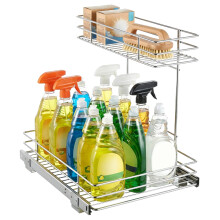 2-Tier Sliding Under Sink Cabinet Organizer, 16.5"x11.4"x11.8", Heavy-Duty Carbon Steel, Electroplated Rack