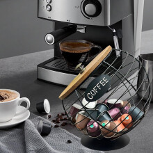 Kaffekapselkurvholder Hul design metalkaffekapselbeholder med støvdækselholder Organizer Stor kapacitet Robust kaffekapselorganisator (sort)