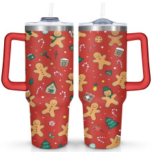 Christmas Gingerbread 40 oz Tumbler with Handle, Lid & Straw – Stainless Steel, Double-Walled Vacuum Insulated – Compatible with Starbucks Sleeves