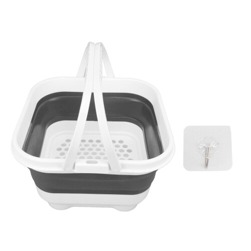 Foldable Bath Toy & Toiletry Storage Bin with Removable Base, Quick Drain, High Capacity, Cute Design – White/Black
