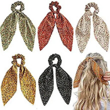5pcs Floral Hair Scarf with Ribbon Bow, Chiffon Scrunchies for Women & Girls, Ponytail Holders for Long Hair