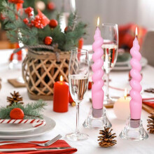 Taper Candles, 2pcs Unscented 7.5" Pink Glossy Metal Style, 8H Burn, Smokeless Dripless, Non-Toxic, Hand Poured