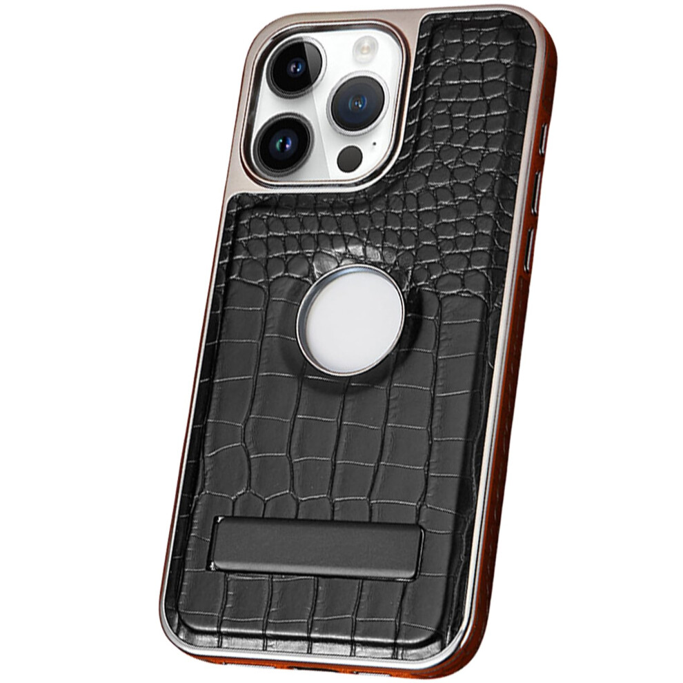 Magnetic Leather Kickstand Case For Iphone 16 Pro Max, Slim Shockproof Electroplated Edge Cover, Black 9771547586296