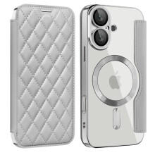 Leather Magnetic Wallet Case with RFID Blocking, Shockproof Clear Back and Card Slots for iPhone 16