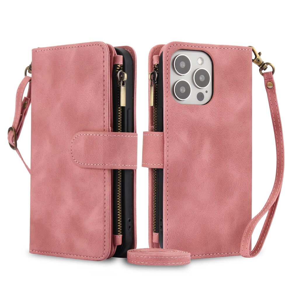 Wallet Case For Iphone 16 Pro Max Â Rfid Blocking, Pu Leather, Crossbody Strap, Magnetic Stand, Rose Gold 9479868444010