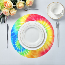15.4" Round Placemat Set of 1 Polyester Fabric Place Mats Non-Slip Dining Kitchen Table Mats for Kitchen Party Decor Tie-dyed Colorful Spiral Pattern