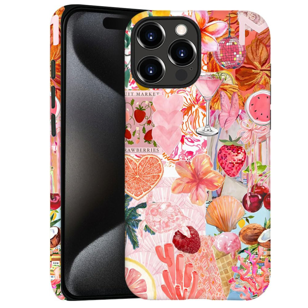 Frosted Antiscratch Case For Iphone 13 Pro With Duallayer Shock Protection, Cute Fruit Collage Design Pink 9771547584650