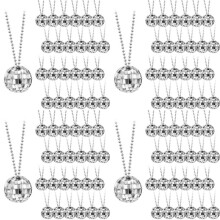 144 Pcs Mirror Disco  Costume Necklaces 70s Disco Party Necklaces 1.18 Inch Silver Disco  Necklaces
