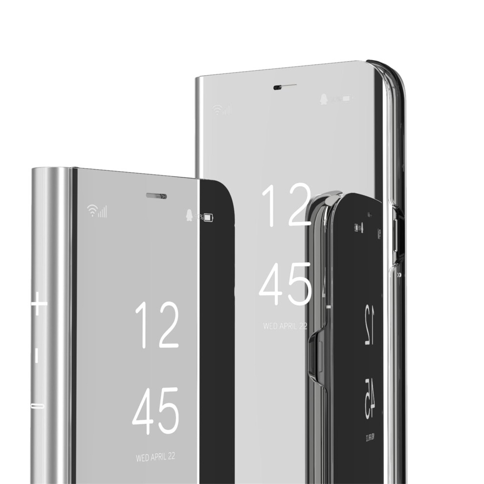 Case Mirror Flip Cover Pu Leather Clear View Shockproof Slim Kickstand For Samsung Galaxy S25 Edge Silver 9092120210101