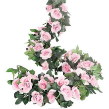 (Pink) Rose Garland, Artificial Rose Tendrils, 4 Pieces, Artificial Silk, Flower Garlands Garden Decor Red