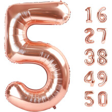 Rose Gold Number 5 Balloons, 40" Foil Mylar, Compatible with Helium, for Birthday, Anniversary & Party Decor