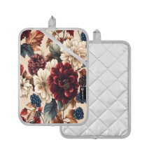 2-Pack Pot Holders Heat Resistant Kitchen Oven Mitts 7x9.8in for Oven, Microwave & BBQ Burgundy Hydrangeas