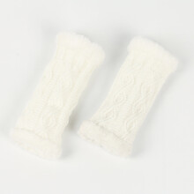 Warm Lined Knit Fingerless Gloves Short Wrist Winter Hand Warmers Cozy Textured Diamond Pattern