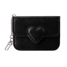 Women Lightweight PU Leather Card Cute Heart Shaped Small Wallet Multi-Card Cash Card Travel Coi Magnetic