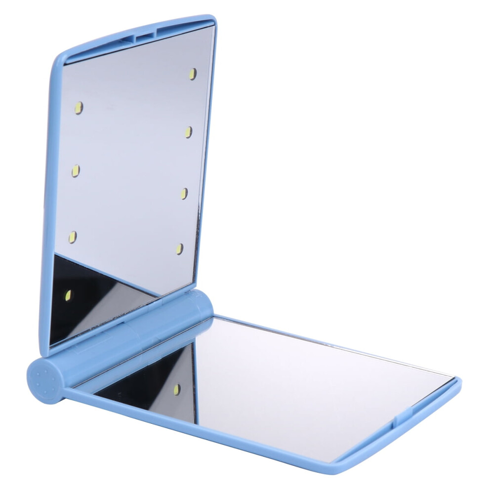 Blue Foldable Led Makeup Mirror With Lights For Travel And Compact Size Fits Pocket Purse Handbag
