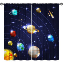 Gardiner til solsystemet, tegneserie- og ydre rum-fantasi-stjerneplanet-galakse-glitterprint-vinduesgardiner til børn, soveværelse, stue, 213x213 cm