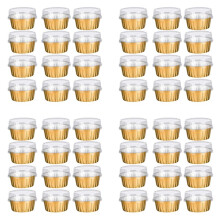 Dessert Cups with Lids, 200 Pack Gold Aluminum Foil Baking Cups Holders, Cupcake Bake Utility Ramekin Clear Pudding Cups
