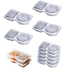 Small Plastic 2-Compartment Sauce Containers with Lids, Disposable Snack Cups, Compatible with Home/Meeting/Party – Set of 15