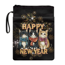 Frohes Neues Jahr! 1 Stück klassische Reißverschlusstasche mit Griff, dekorativem Design, Polyestergewebe, leicht zu tragende Buchtasche für
