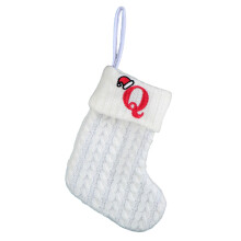 Christmas Stocking with Initial "Q", 7.8" White Knit Embroidered Stocking for Tree & Fireplace Decor
