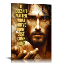 Inspirational Jesus Reaches Out His Hand Canvas Wall Art – Framed, Serene Homecoming Scene, Compatible with Living Room, Bedroom, Office
