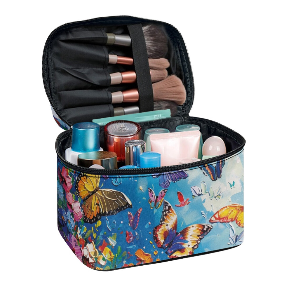 Wide Open Portable Pouch Cosmetic & Toiletry Organizer with Brush Slots Portable Make Up Bags Thoughtful Gift For Friend Butterfly