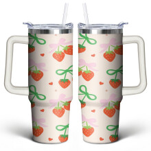 Strawberry Bow 30 oz Tumbler with Handle Lid & Straw – Stainless Steel Double-Walled Vacuum Insulated – Cute Gift for Women, Men, Friends –