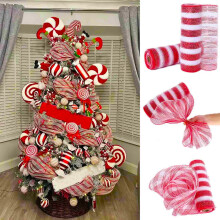 Christmas Mesh Ribbon, Red & White Striped, 10" Wide Roll – DIY Wreath, Tree, Gift Wrap, Craft Decor – Under $5