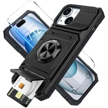 iPhone 15 Wallet Case with Card Holder, Screen Protector, 360 Ring Kickstand, Military-Grade Drop Protection – Compatible with iPhone 15 6.1"