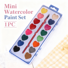 Mini set de acuarelas, incluye 12 colores brillantes, kit ideal para viajar con pincel y tarjeta de San Valentín, perfecto para niños y para