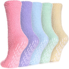 Non Slip Hospital Socks with Grips for Women Winter Warm Cozy Fuzzy Slipper Soft Fluffy Sleep Socks
