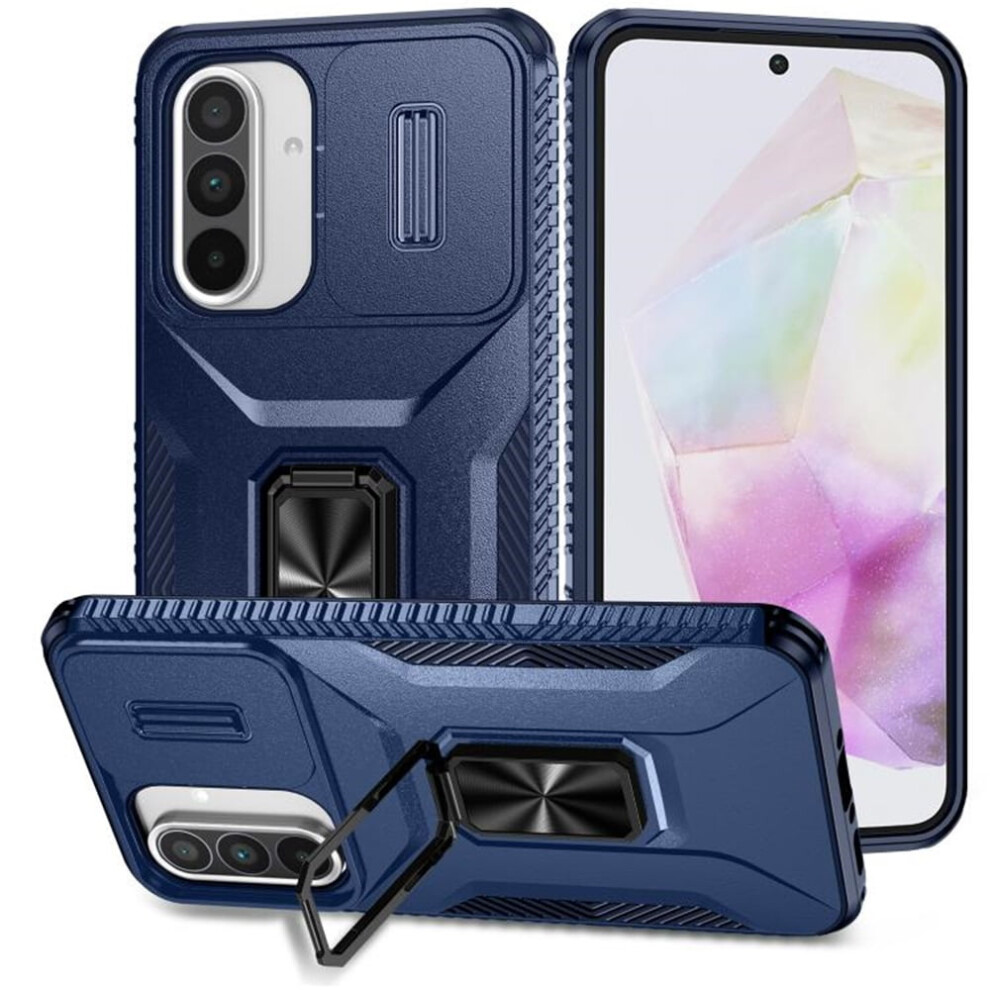 Slim Shockproof Hybrid Case For Samsung Galaxy A36 6.7", Military-Grade, With Slide Camera Cover & Rotated Ring Kickstand, Blue 9028731611884