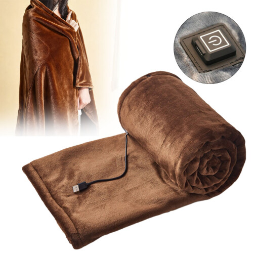 USB Heated Throw Blanket Coffee 32x40 Inch Washable Cordless