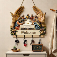 Soporte para llaves de pared Tupukom, perchero acrílico con 4 ganchos, decoración religiosa de estilo rústico – Compatible con la entrada de la