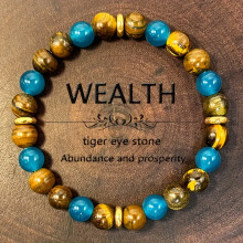 Prosperous Tiger Eye Stone Bracelet – Natural Beaded Jewelry, Sparkling Faux Crystal, Silver, Compatible with Tiger Eye Stone
